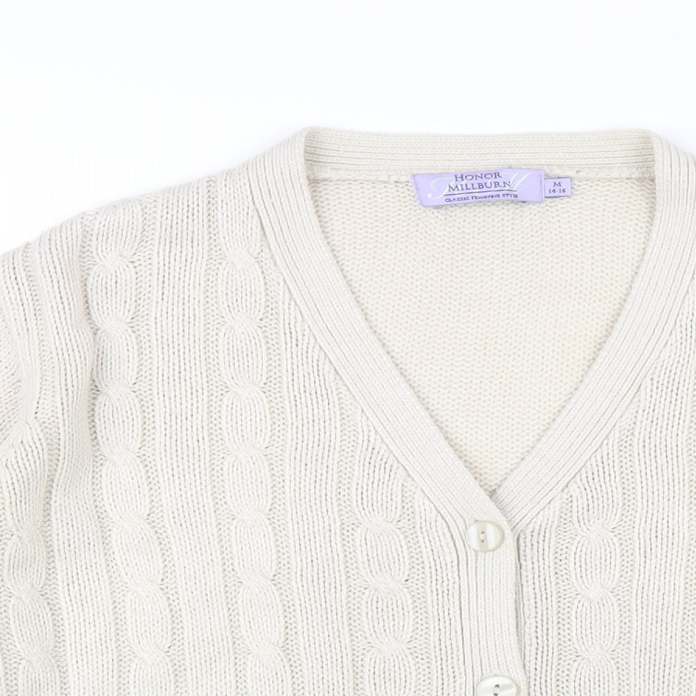 EWM Womens Beige V-Neck Acrylic Cardigan Jumper Size 14
