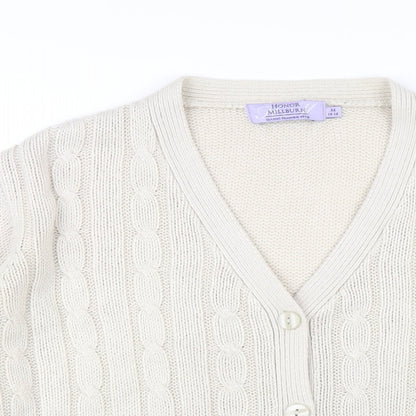 EWM Womens Beige V-Neck Acrylic Cardigan Jumper Size 14