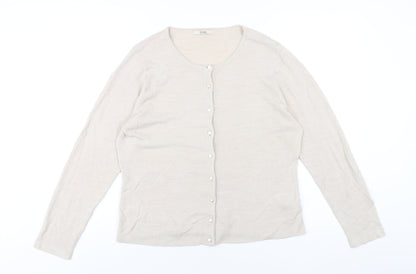 Classic Womens Beige Round Neck Acrylic Cardigan Jumper Size 16
