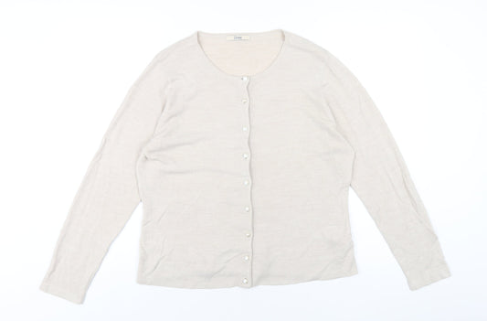 Classic Womens Beige Round Neck Acrylic Cardigan Jumper Size 16