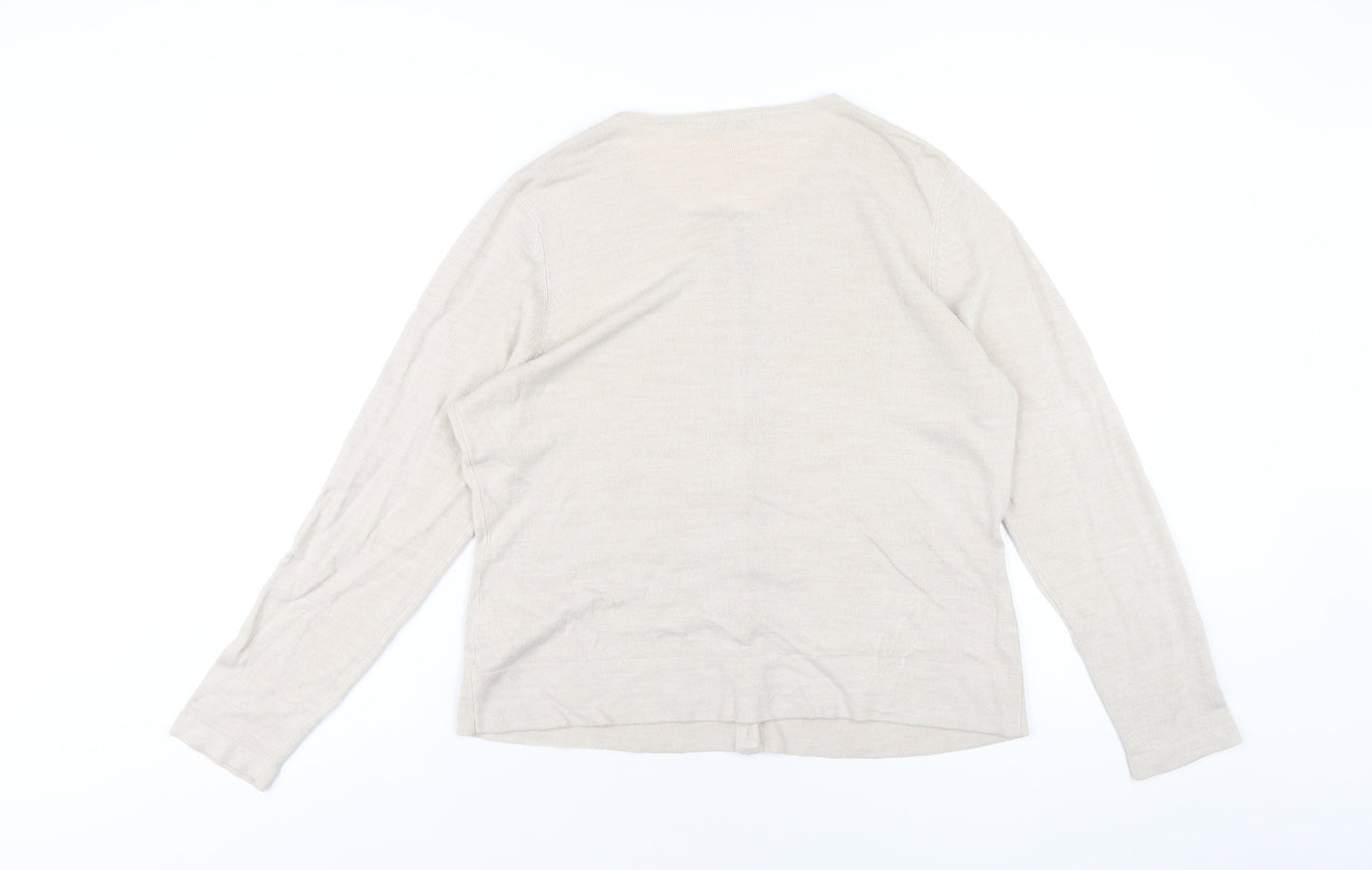 Classic Womens Beige Round Neck Acrylic Cardigan Jumper Size 16