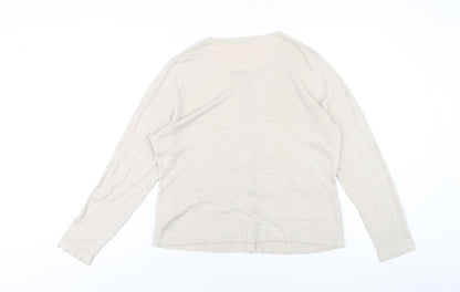 Classic Womens Beige Round Neck Acrylic Cardigan Jumper Size 16