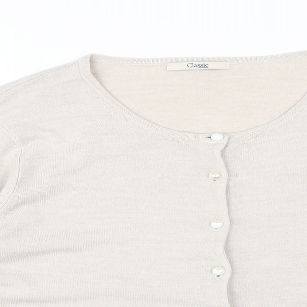 Classic Womens Beige Round Neck Acrylic Cardigan Jumper Size 16