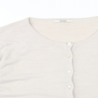 Classic Womens Beige Round Neck Acrylic Cardigan Jumper Size 16