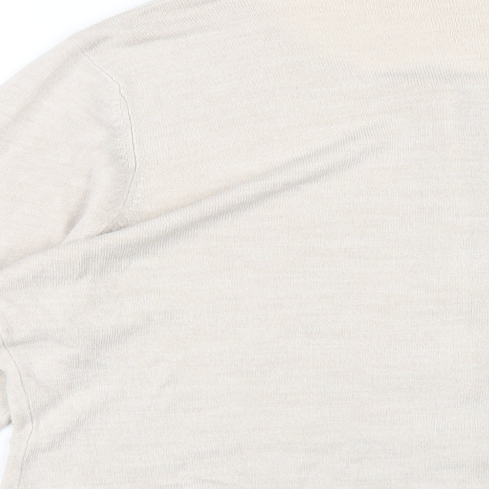 Classic Womens Beige Round Neck Acrylic Cardigan Jumper Size 16