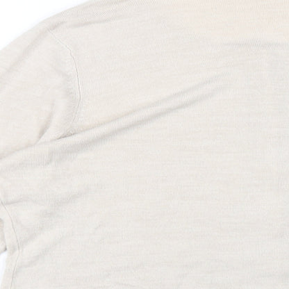 Classic Womens Beige Round Neck Acrylic Cardigan Jumper Size 16