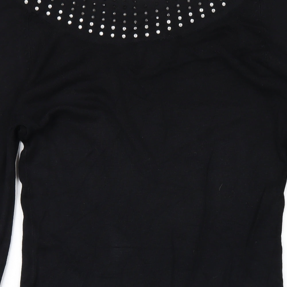 Y London Womens Black Viscose Bodycon Size L Boat Neck Pullover - Studded Neckline
