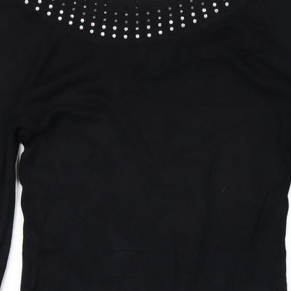 Y London Womens Black Viscose Bodycon Size L Boat Neck Pullover - Studded Neckline