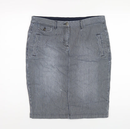 Per Una Womens Blue Striped Cotton Straight & Pencil Skirt Size 14 Zip