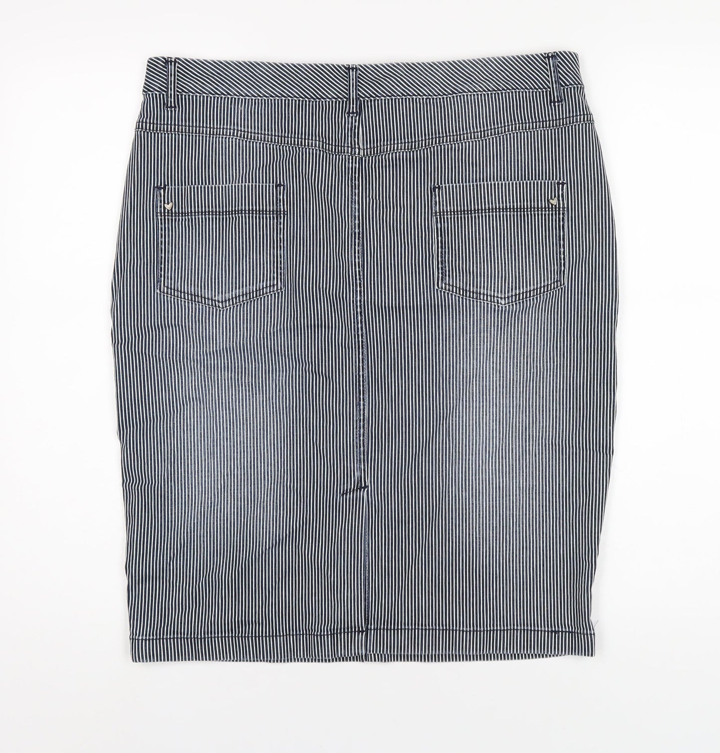 Per Una Womens Blue Striped Cotton Straight & Pencil Skirt Size 14 Zip