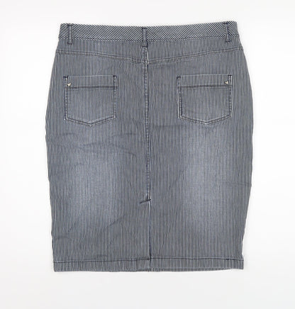 Per Una Womens Blue Striped Cotton Straight & Pencil Skirt Size 14 Zip