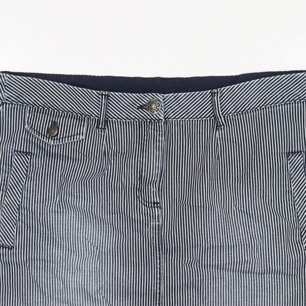 Per Una Womens Blue Striped Cotton Straight & Pencil Skirt Size 14 Zip