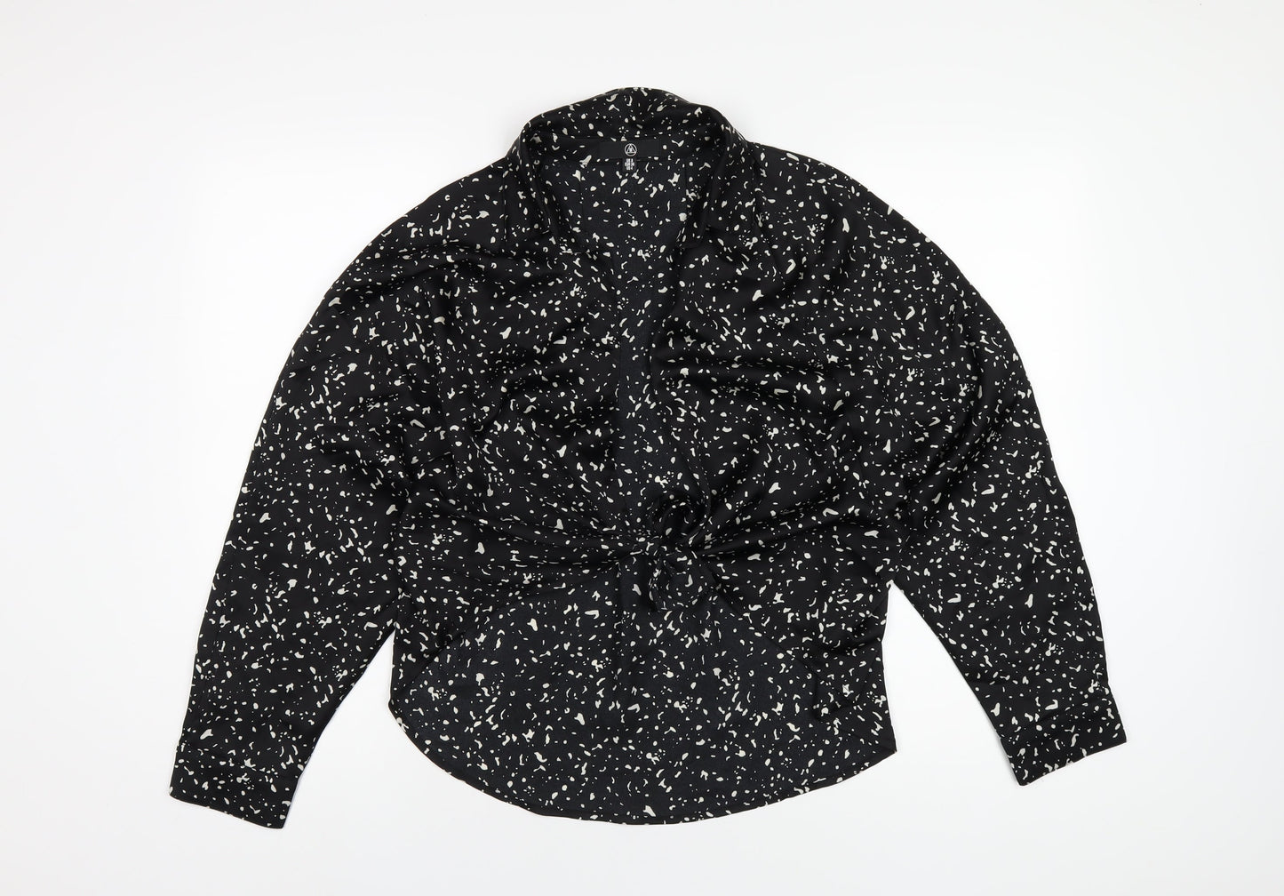 Missguided Womens Black Geometric Polyester Basic Blouse Size 8 Collared
