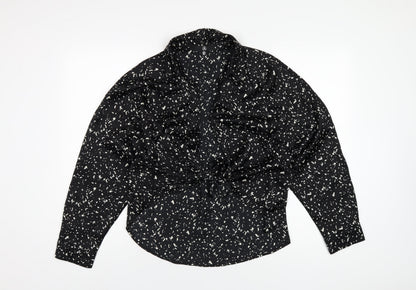 Missguided Womens Black Geometric Polyester Basic Blouse Size 8 Collared