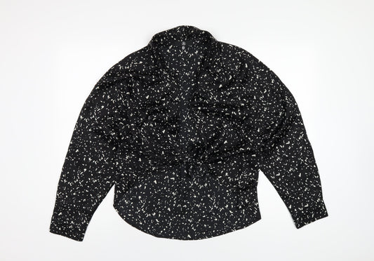 Missguided Womens Black Geometric Polyester Basic Blouse Size 8 Collared
