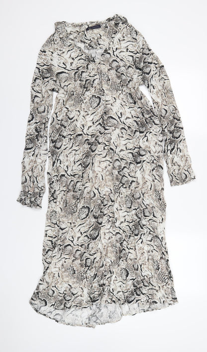 Marks and Spencer Womens Grey Animal Print Viscose A-Line Size M V-Neck Pullover - Snake Print