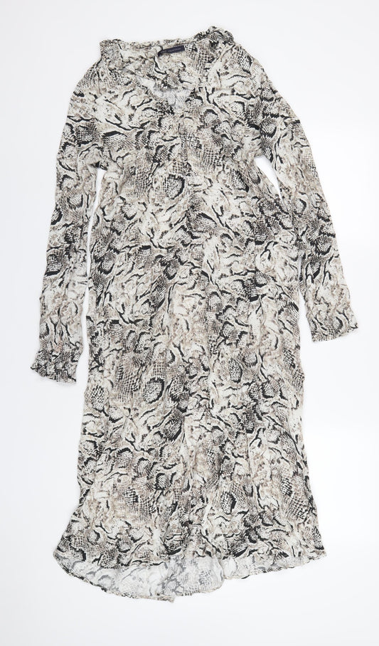 Marks and Spencer Womens Grey Animal Print Viscose A-Line Size M V-Neck Pullover - Snake Print