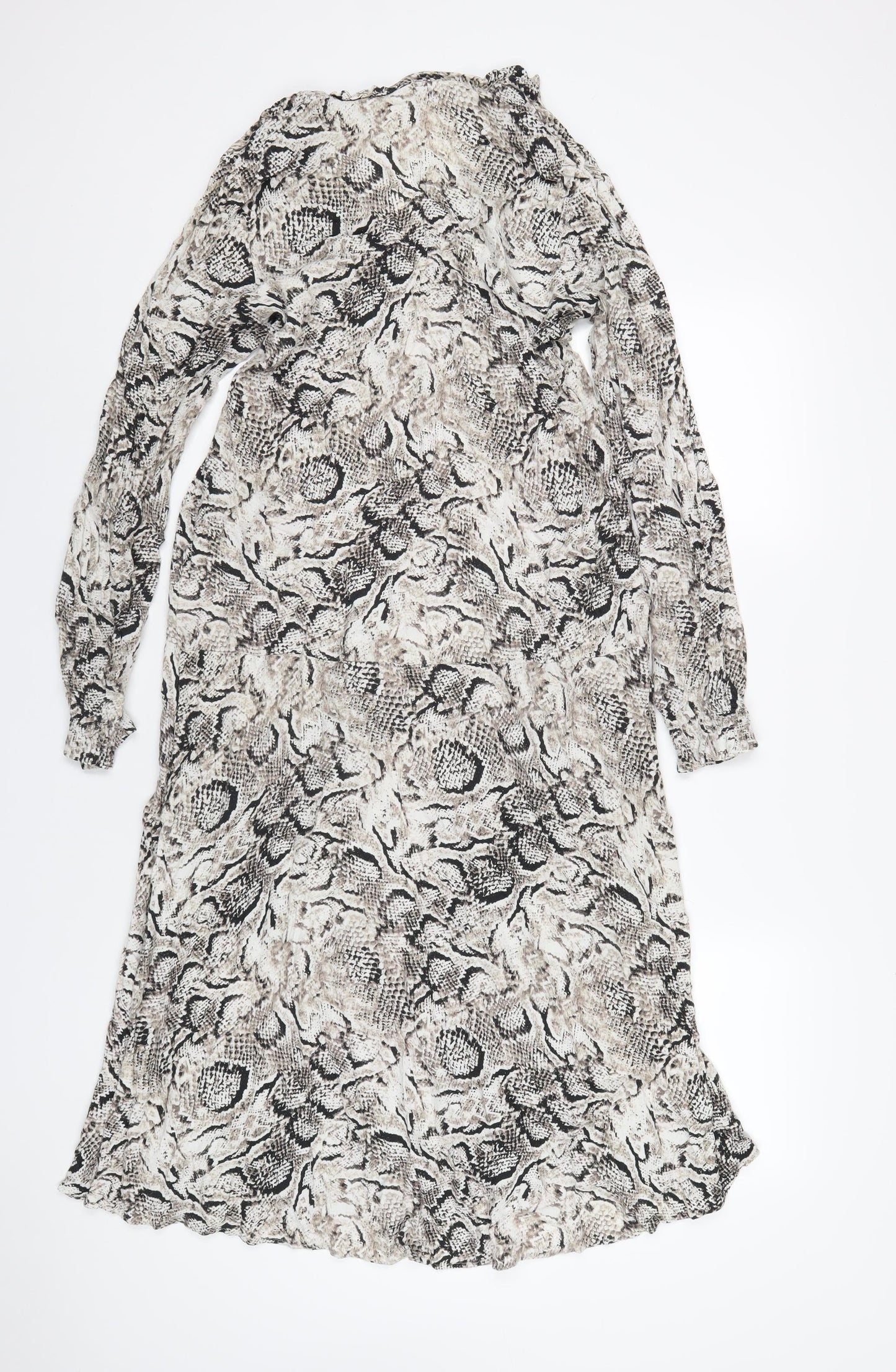 Marks and Spencer Womens Grey Animal Print Viscose A-Line Size M V-Neck Pullover - Snake Print
