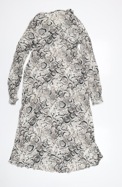 Marks and Spencer Womens Grey Animal Print Viscose A-Line Size M V-Neck Pullover - Snake Print