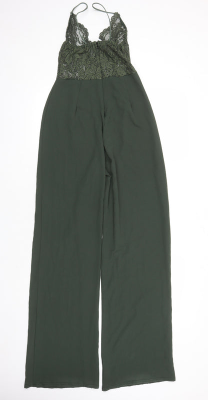 PRETTYLITTLETHING Womens Green Polyester Jumpsuit One-Piece Size 10 L31 in Zip - Lace Detail