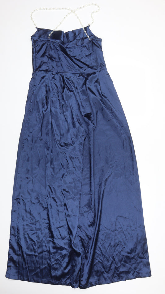 Cider Womens Blue Polyester Jumpsuit One-Piece Size L L29 in Zip - Beaded Straps