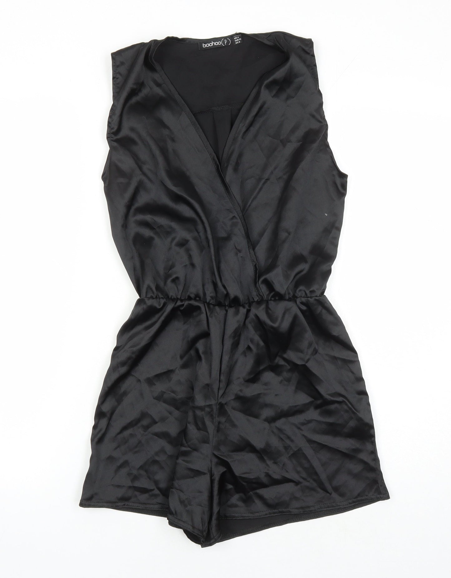 Boohoo Womens Black Polyester Playsuit One-Piece Size 4 L3 in Pullover