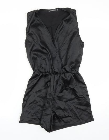 Boohoo Womens Black Polyester Playsuit One-Piece Size 4 L3 in Pullover