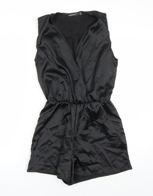 Boohoo Womens Black Polyester Playsuit One-Piece Size 4 L3 in Pullover