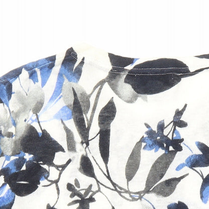 Adrienne Vittadini Womens Blue Round Neck Floral Linen Cardigan Jumper Size L