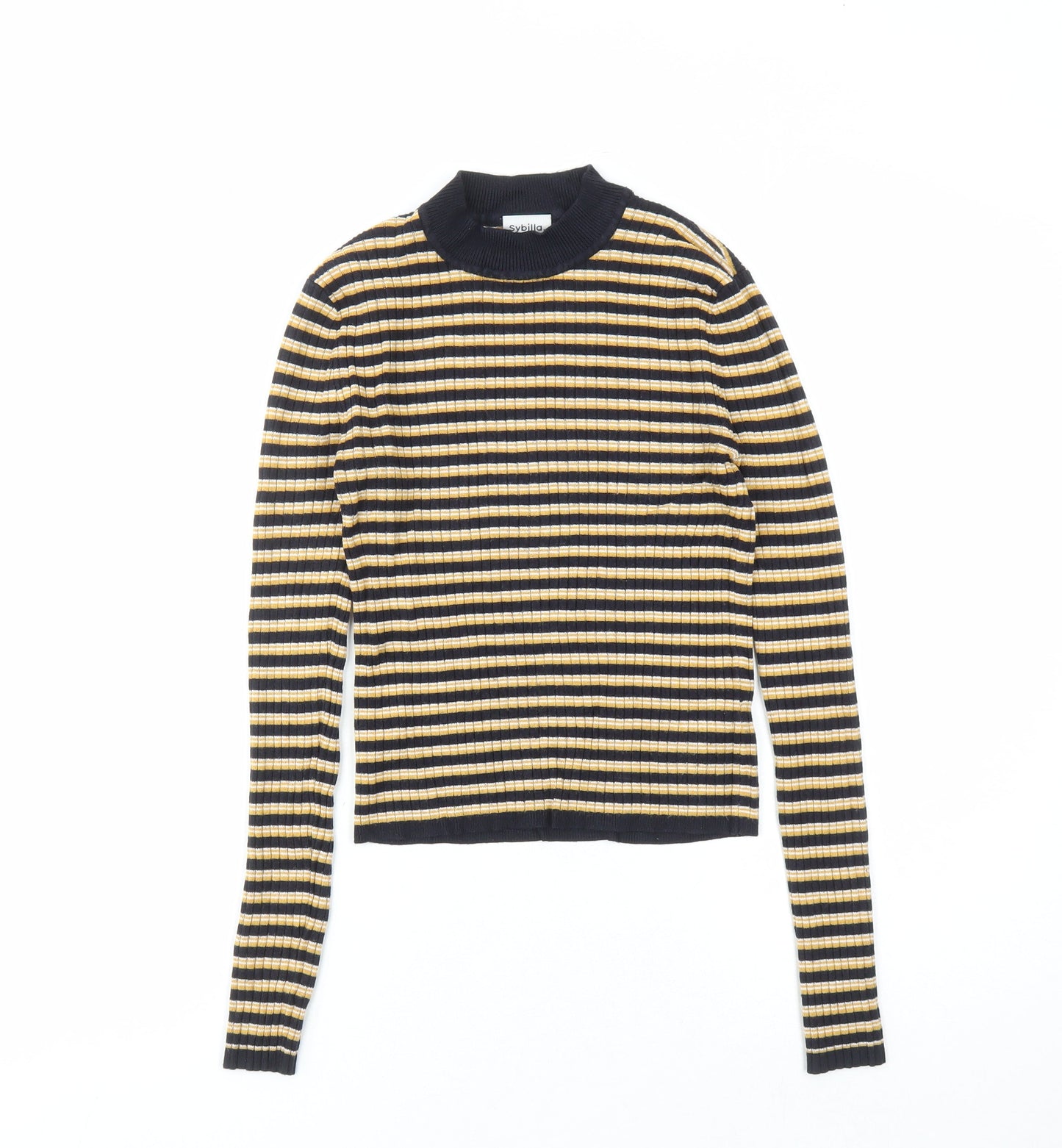 Sybilla Womens Yellow Mock Neck Striped Viscose Pullover Jumper Size S