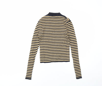 Sybilla Womens Yellow Mock Neck Striped Viscose Pullover Jumper Size S