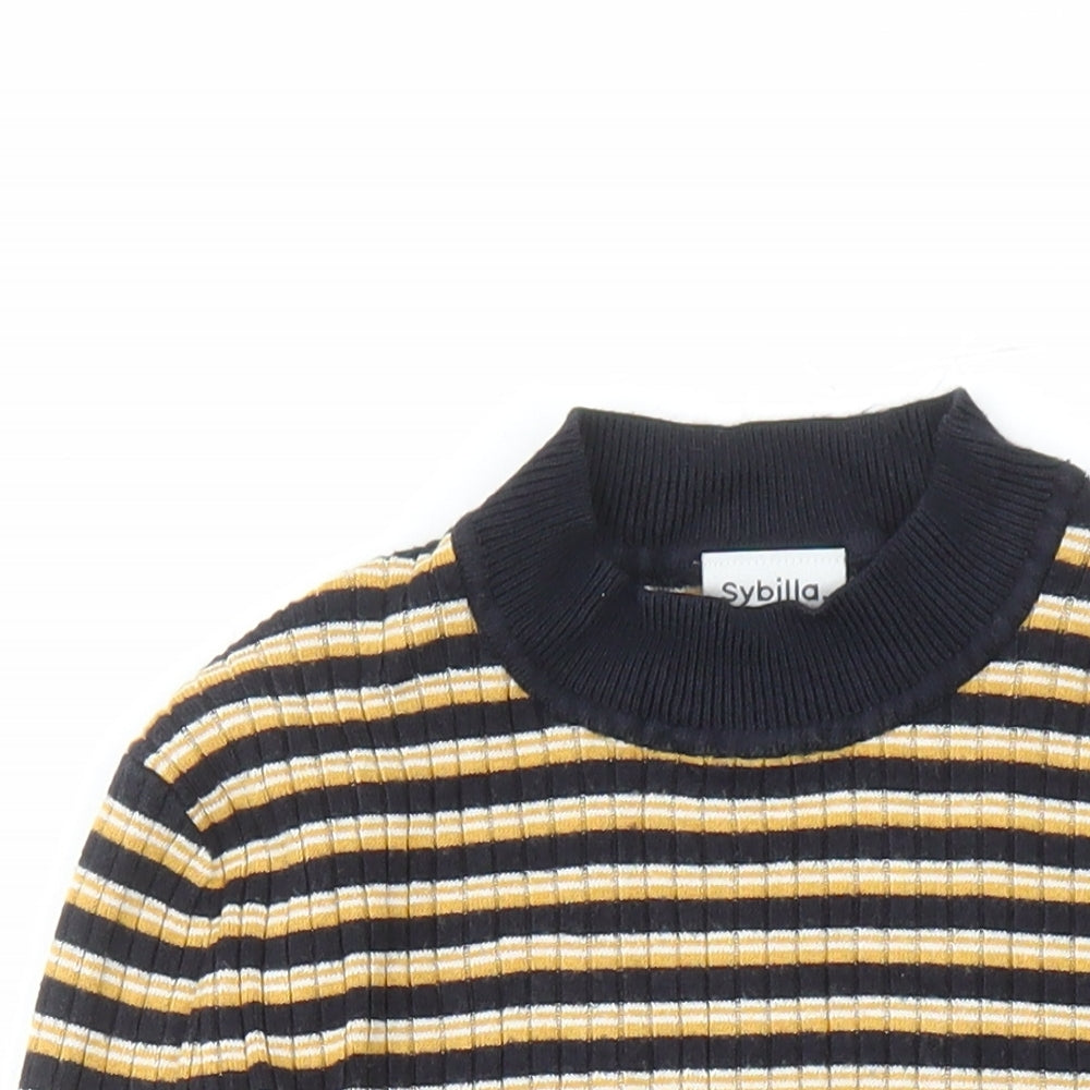 Sybilla Womens Yellow Mock Neck Striped Viscose Pullover Jumper Size S