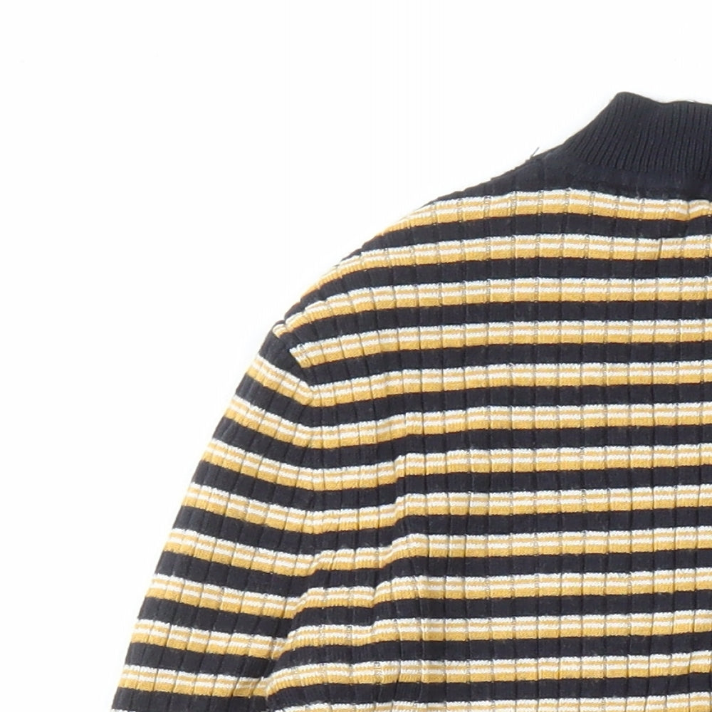 Sybilla Womens Yellow Mock Neck Striped Viscose Pullover Jumper Size S