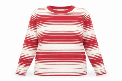 Berkertex Womens Red Round Neck Striped Acrylic Pullover Jumper Size 22 - Size 22-24