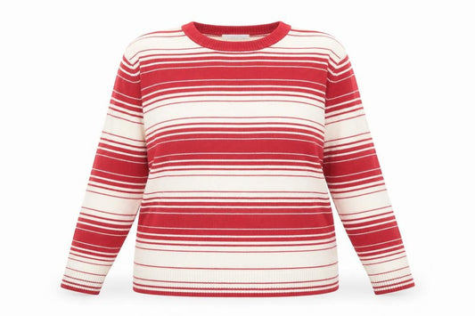 Berkertex Womens Red Round Neck Striped Acrylic Pullover Jumper Size 22 - Size 22-24