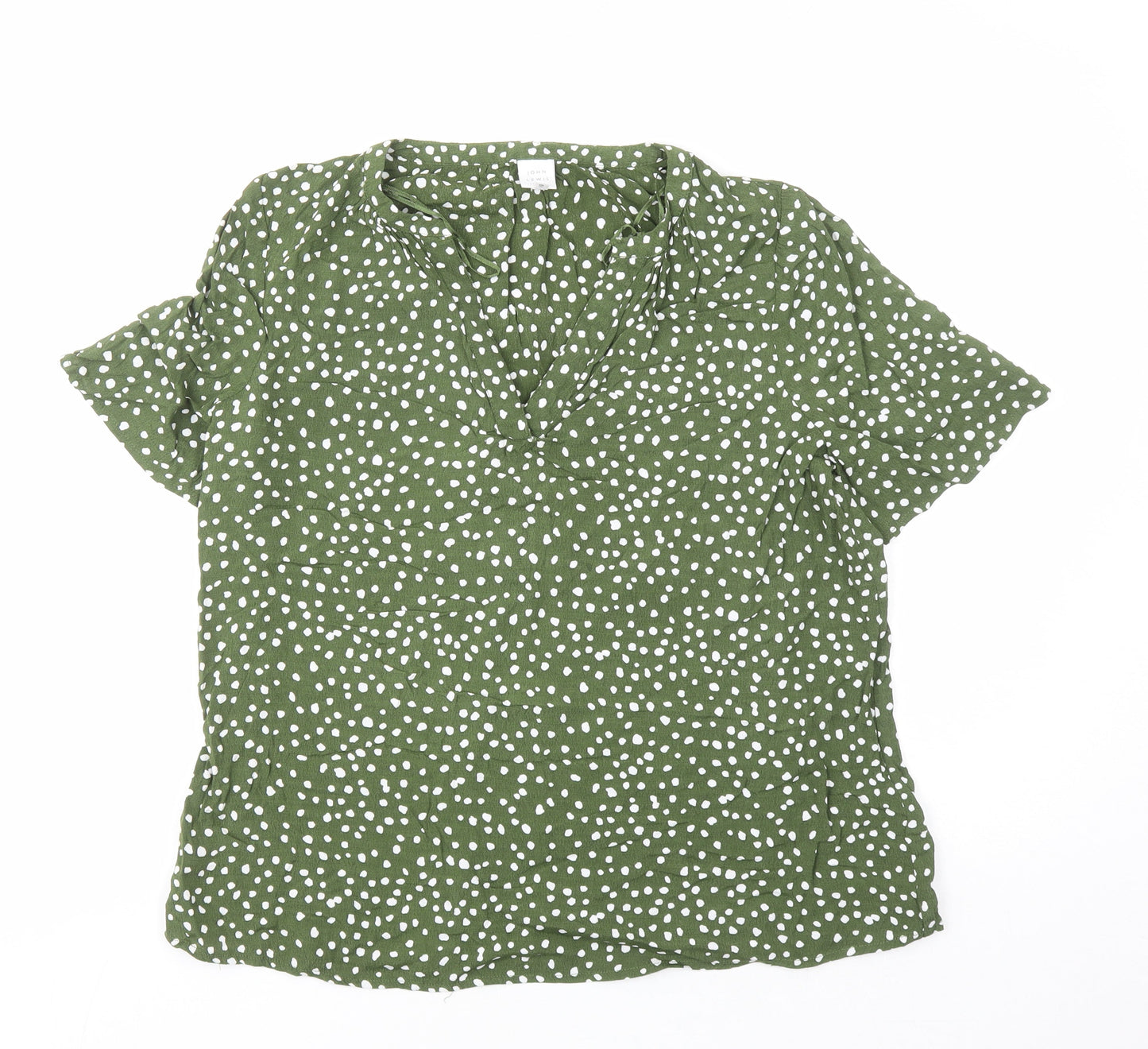 John lew Womens Green Geometric Polyester Basic Blouse Size 10 V-Neck