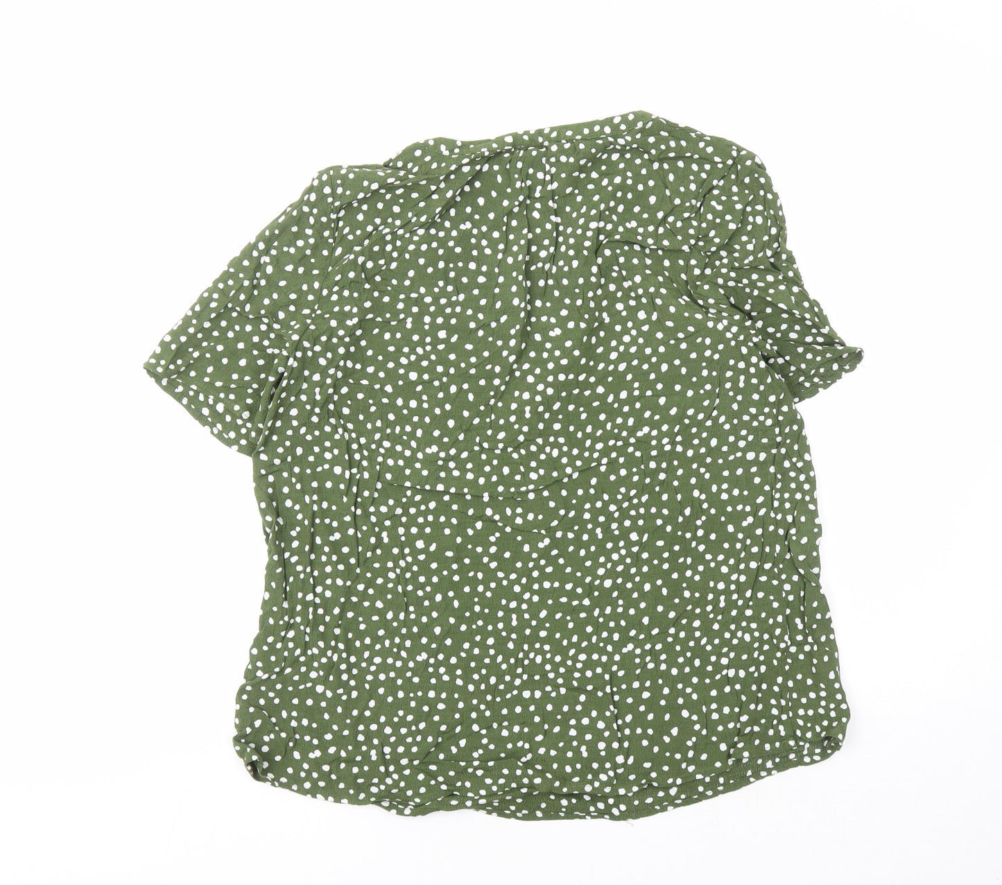 John lew Womens Green Geometric Polyester Basic Blouse Size 10 V-Neck