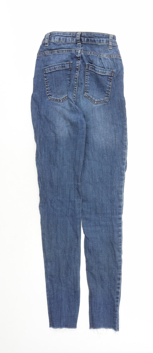 Select Womens Blue Cotton Skinny Jeans Size 6 L27 in Regular Zip - Pockets Raw Hems