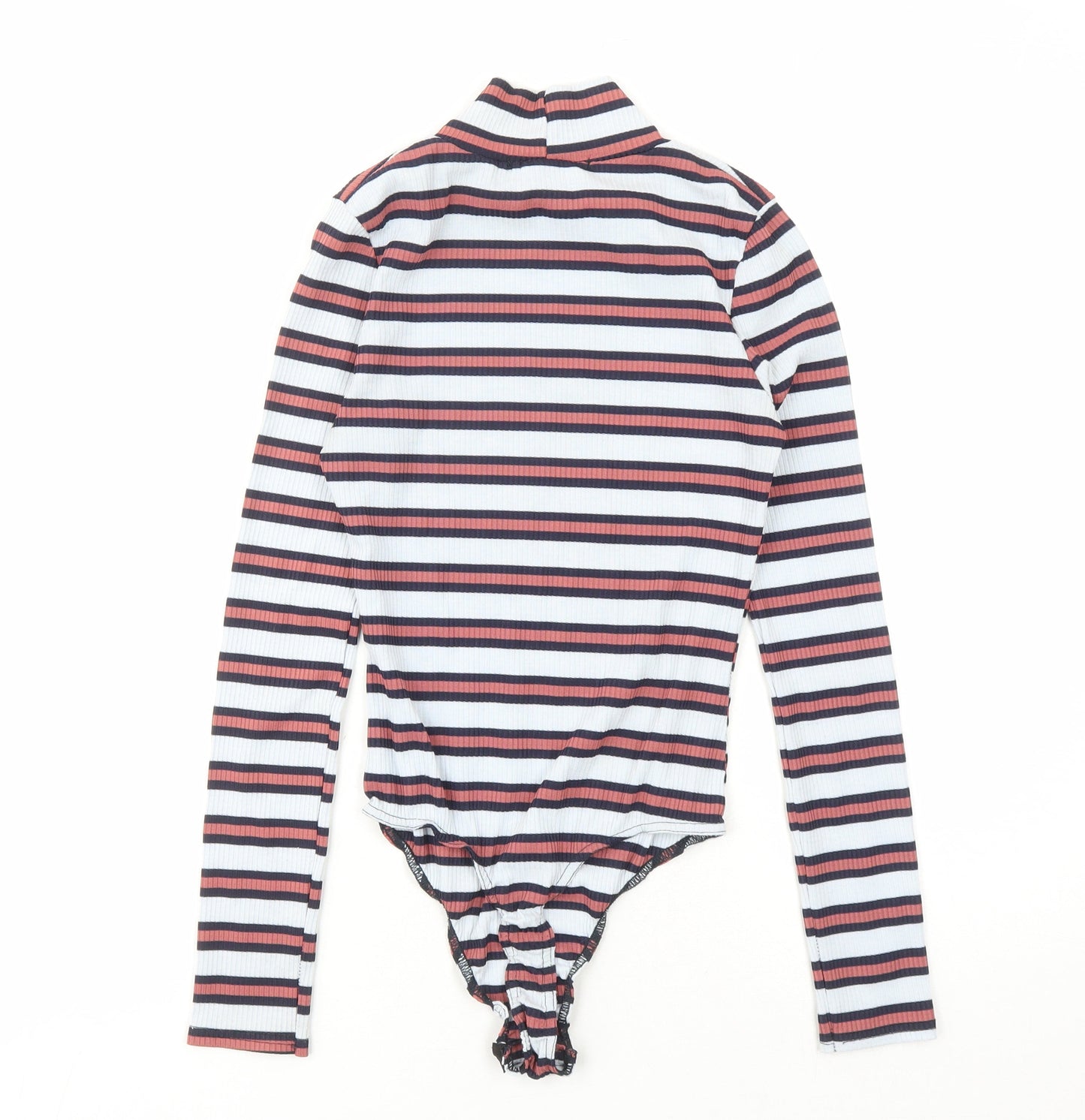 Missguided Womens Blue Striped Polyester Bodysuit One-Piece Size 8 Snap