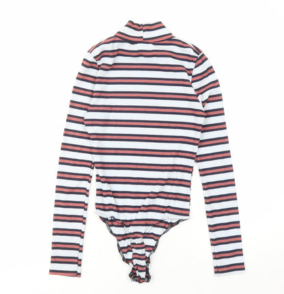 Missguided Womens Blue Striped Polyester Bodysuit One-Piece Size 8 Snap