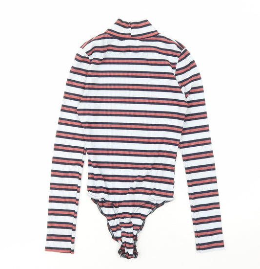 Missguided Womens Blue Striped Polyester Bodysuit One-Piece Size 8 Snap