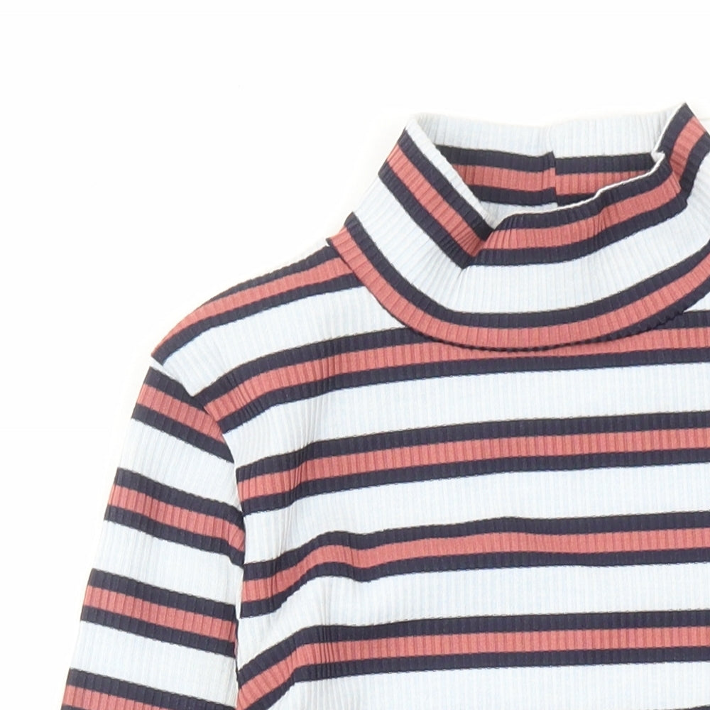 Missguided Womens Blue Striped Polyester Bodysuit One-Piece Size 8 Snap