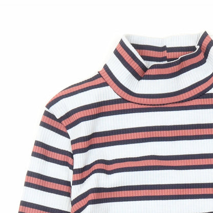 Missguided Womens Blue Striped Polyester Bodysuit One-Piece Size 8 Snap