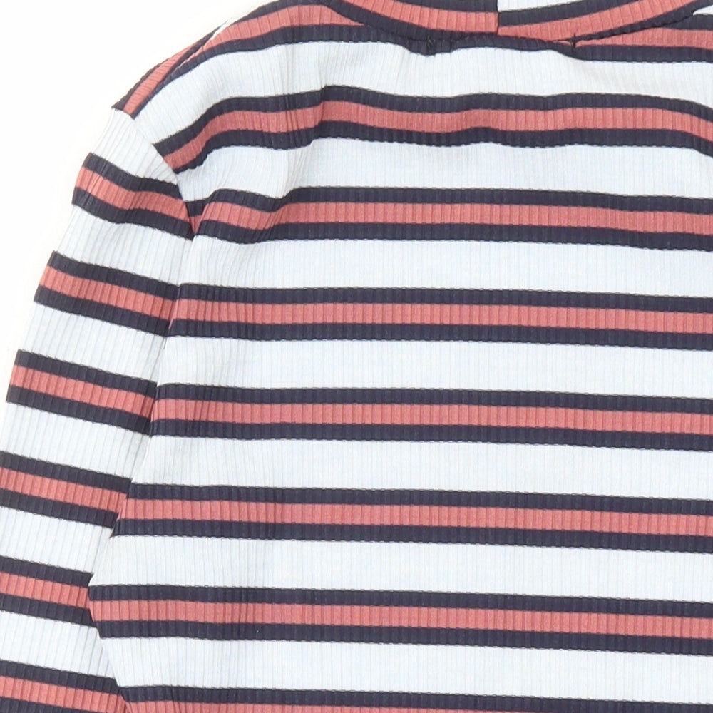 Missguided Womens Blue Striped Polyester Bodysuit One-Piece Size 8 Snap