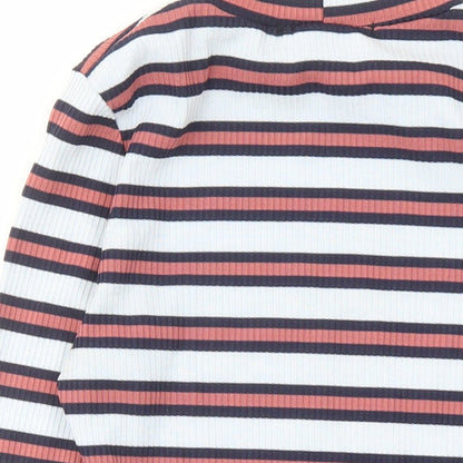 Missguided Womens Blue Striped Polyester Bodysuit One-Piece Size 8 Snap