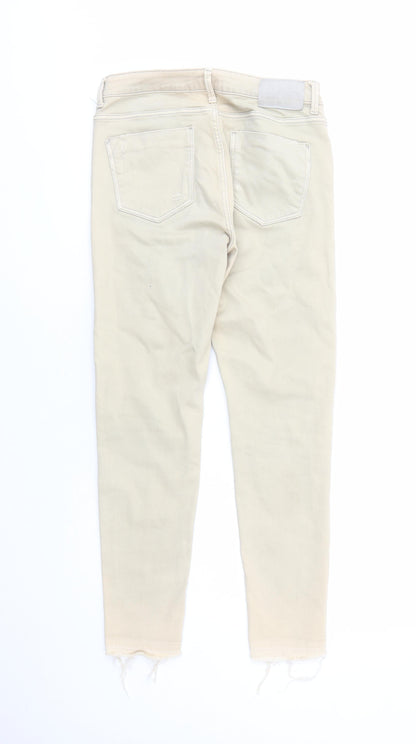 Zara Womens Beige Cotton Skinny Jeans Size 10 L27 in Regular Zip - Pockets Raw Hems