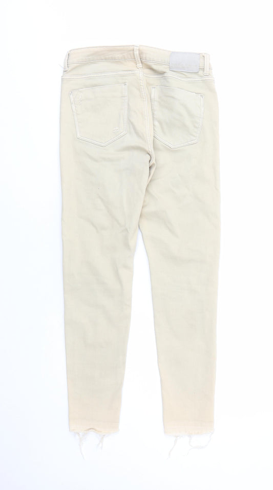 Zara Womens Beige Cotton Skinny Jeans Size 10 L27 in Regular Zip - Pockets Raw Hems