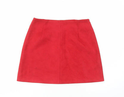 Bershka Womens Red Polyester A-Line Skirt Size M Button