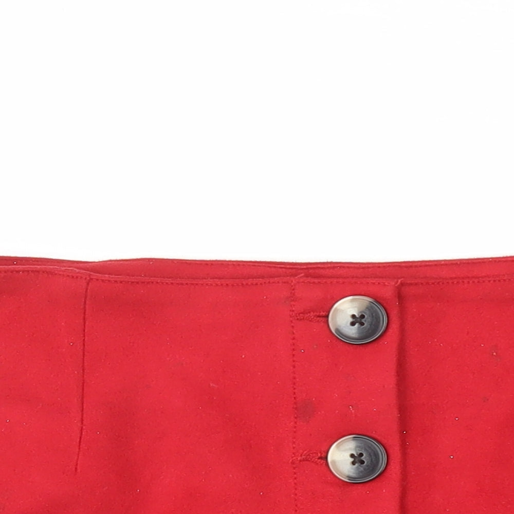 Bershka Womens Red Polyester A-Line Skirt Size M Button