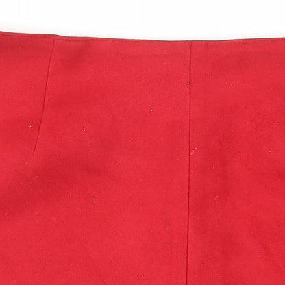 Bershka Womens Red Polyester A-Line Skirt Size M Button